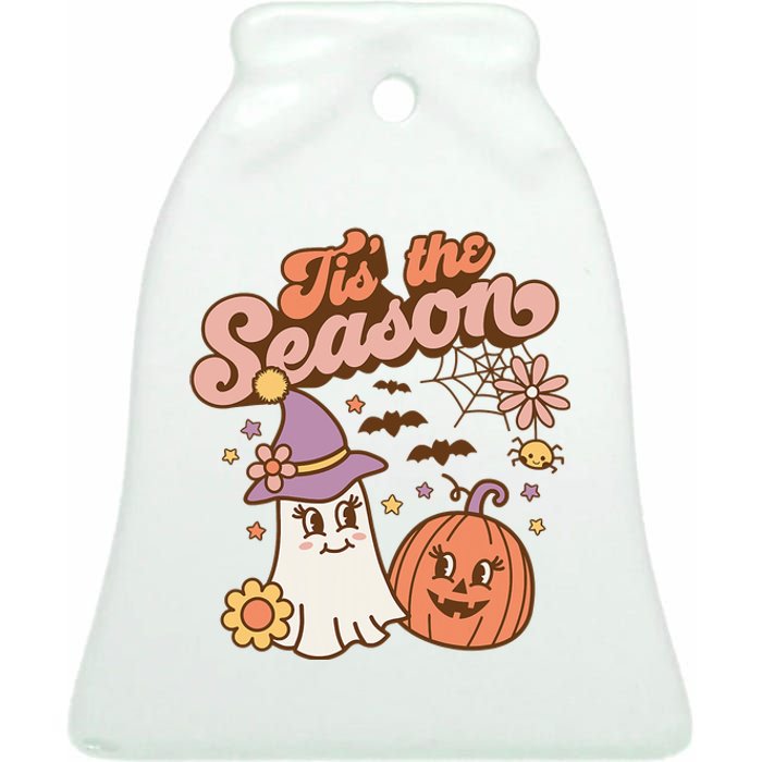 Tis The Season Fall Season Autumn Ghost Pumpkin Halloween Costume Ceramic Bell Ornament