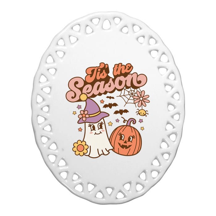 Tis The Season Fall Season Autumn Ghost Pumpkin Halloween Costume Ceramic Oval Ornament