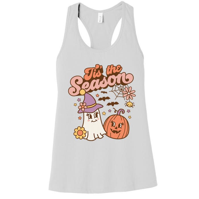 Tis The Season Fall Season Autumn Ghost Pumpkin Halloween Costume Women's Racerback Tank