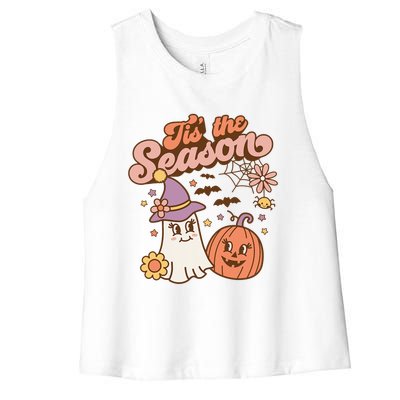 Tis The Season Fall Season Autumn Ghost Pumpkin Halloween Costume Women's Racerback Cropped Tank