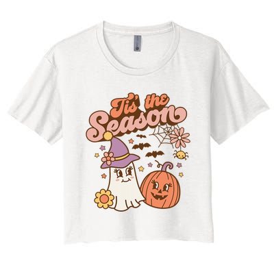 Tis The Season Fall Season Autumn Ghost Pumpkin Halloween Costume Women's Crop Top Tee