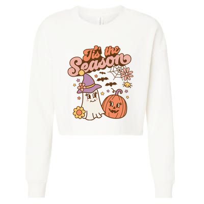 Tis The Season Fall Season Autumn Ghost Pumpkin Halloween Costume Cropped Pullover Crew