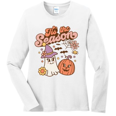 Tis The Season Fall Season Autumn Ghost Pumpkin Halloween Costume Ladies Long Sleeve Shirt