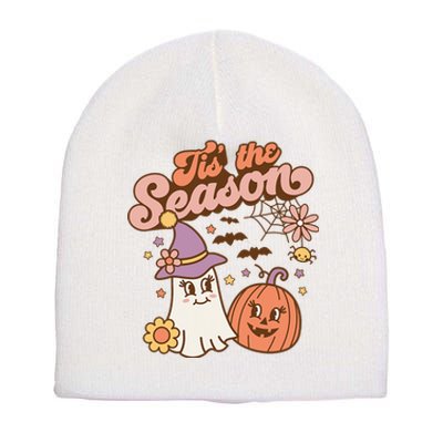 Tis The Season Fall Season Autumn Ghost Pumpkin Halloween Costume Short Acrylic Beanie