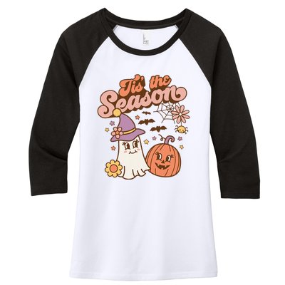 Tis The Season Fall Season Autumn Ghost Pumpkin Halloween Costume Women's Tri-Blend 3/4-Sleeve Raglan Shirt