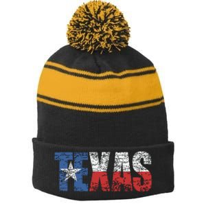 Texas Texas State Flag Distressed Stripe Pom Pom Beanie