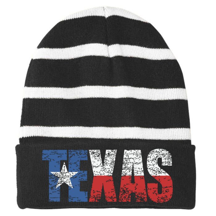 Texas Texas State Flag Distressed Striped Beanie with Solid Band