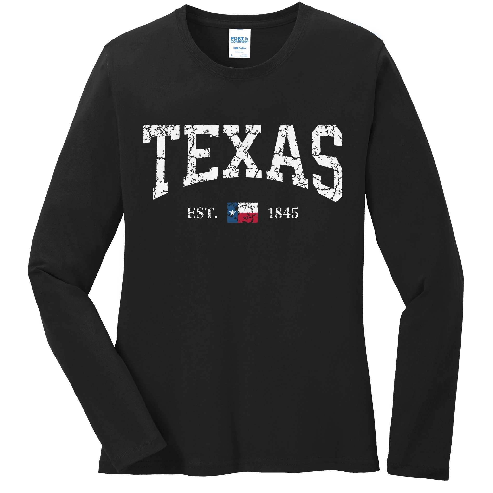Texas Texas State Flag Distressed Ladies Long Sleeve Shirt