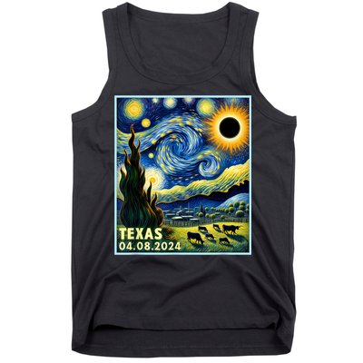 Texas Total Solar Eclipse 2024 Van Gogh Starry Night Style Tank Top