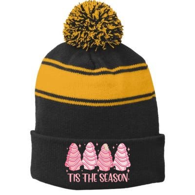 Tis The Season Christmas Cookie Holiday Stripe Pom Pom Beanie