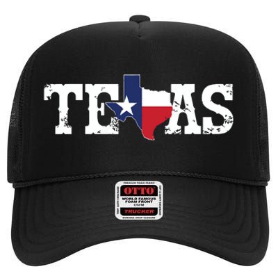 Texas Texas Shaped Flag Grunge Distressed Texas High Crown Mesh Back Trucker Hat