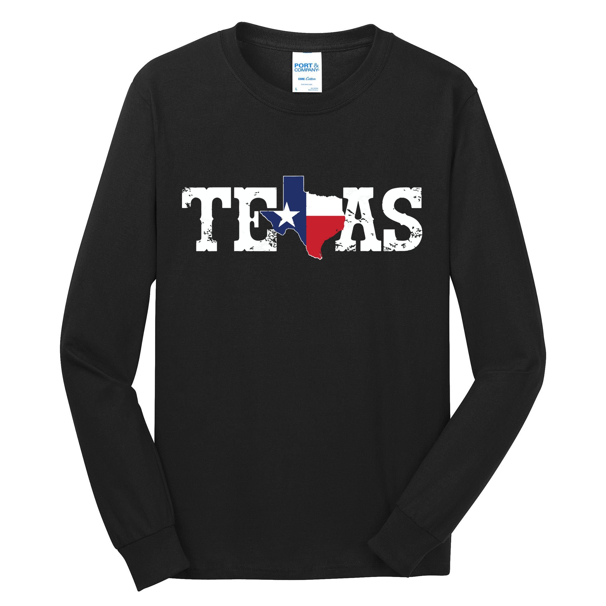Texas Texas Shaped Flag Grunge Distressed Texas Tall Long Sleeve T-Shirt
