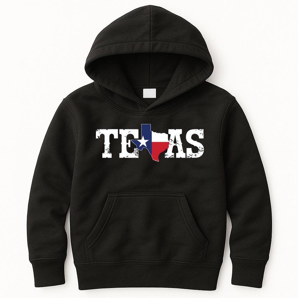 Texas Texas Shaped Flag Grunge Distressed Texas Kids Hoodie