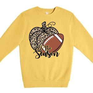 Tis The Season Leopard Pumpkin Football Fall Autumn Premium Crewneck Sweatshirt