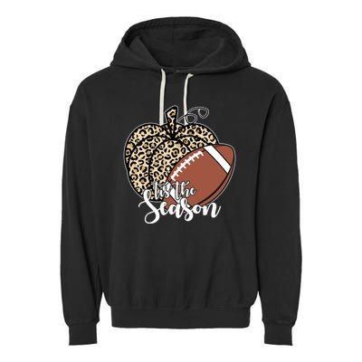 Tis The Season Leopard Pumpkin Football Fall Autumn Garment-Dyed Fleece Hoodie