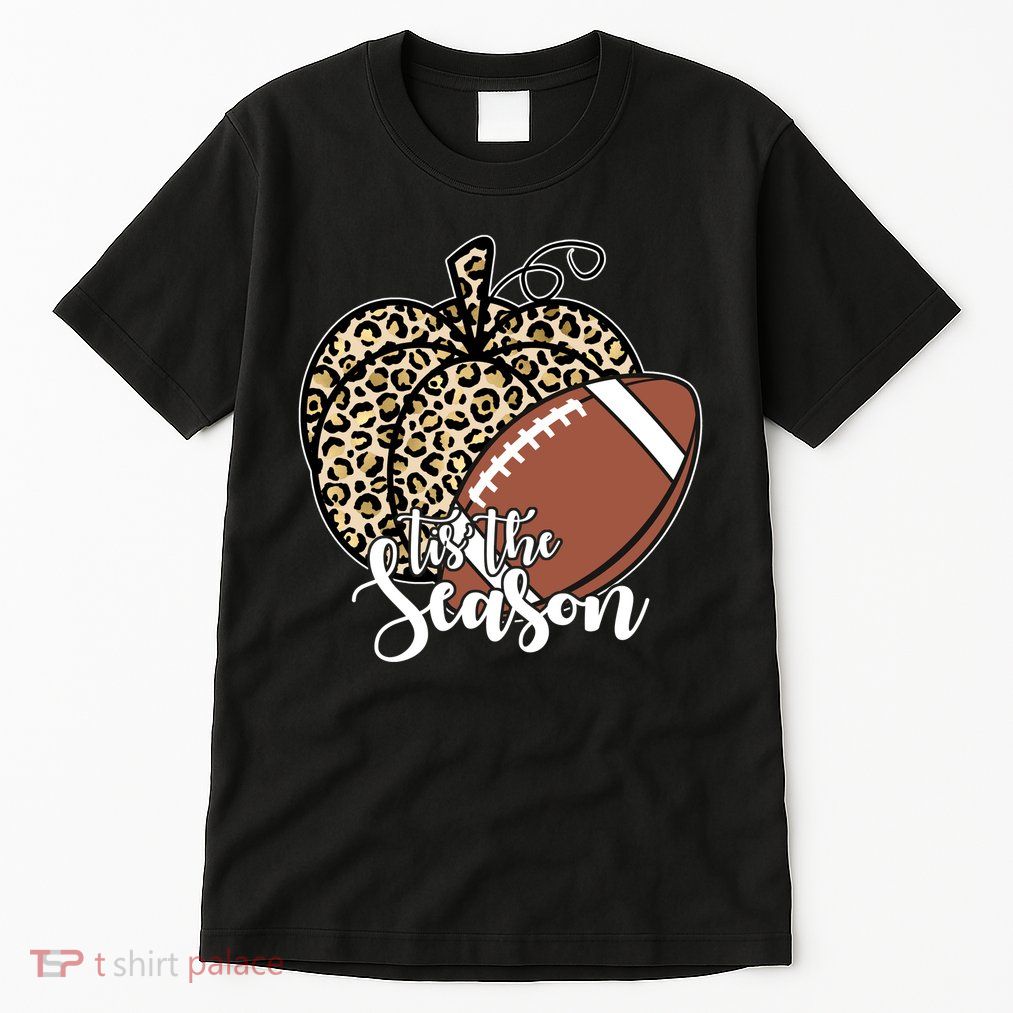 Tis The Season Leopard Pumpkin Football Fall Autumn Tall T-Shirt