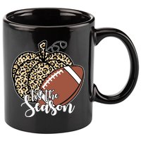 Tis The Season Leopard Pumpkin Football Fall Autumn 11oz C Handle Ceramic Mug
