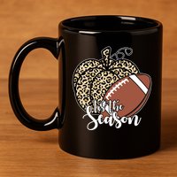 Tis The Season Leopard Pumpkin Football Fall Autumn 11oz C Handle Ceramic Mug