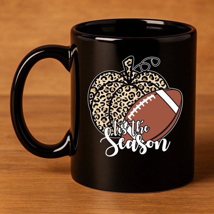 Tis The Season Leopard Pumpkin Football Fall Autumn 11oz C Handle Ceramic Mug