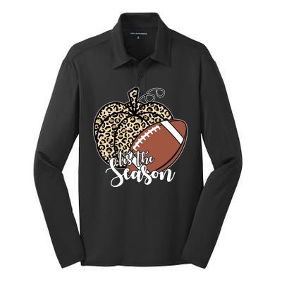 Tis The Season Leopard Pumpkin Football Fall Autumn Silk Touch Performance Long Sleeve Polo