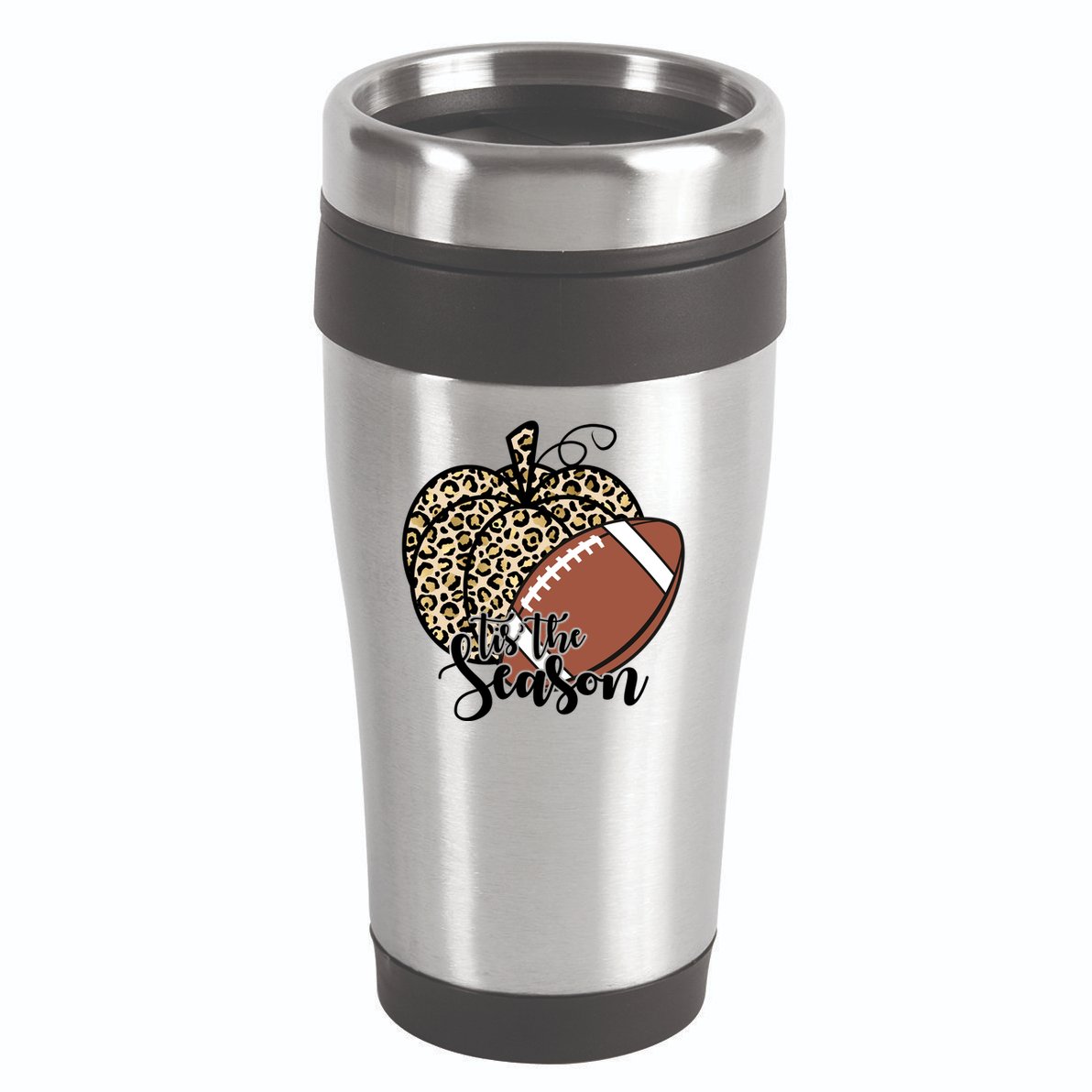 Tis The Season Leopard Pumpkin Football Fall Autumn 16oz Travel Tumbler