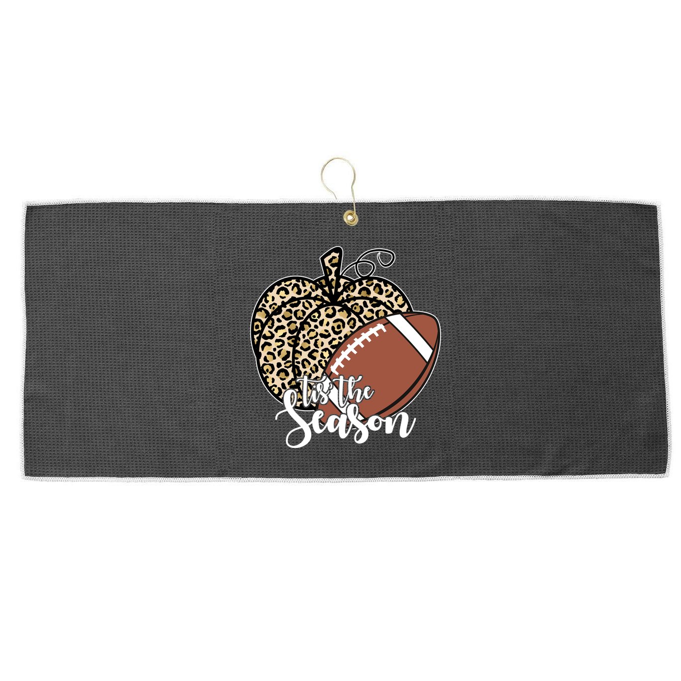 Tis The Season Leopard Pumpkin Football Fall Autumn Large Microfiber Waffle Golf Towel
