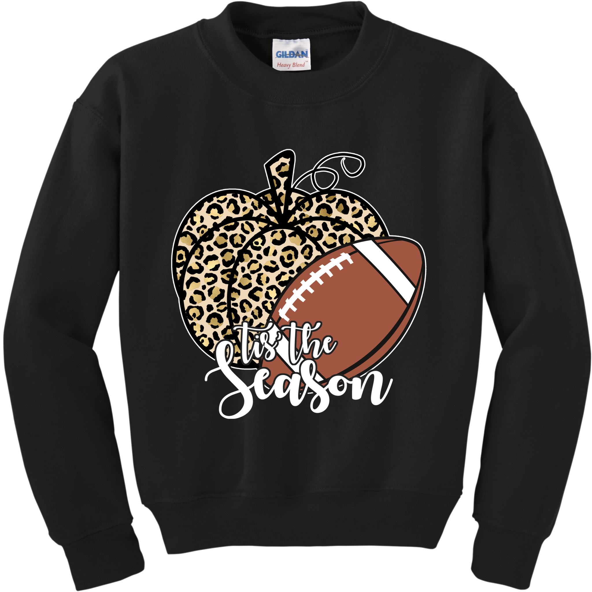 Tis The Season Leopard Pumpkin Football Fall Autumn Kids Sweatshirt