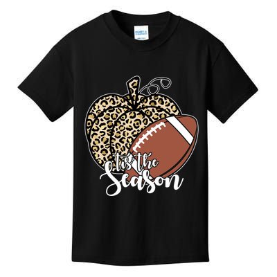 Tis The Season Leopard Pumpkin Football Fall Autumn Kids T-Shirt