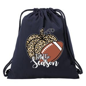 Tis The Season Leopard Pumpkin Football Fall Autumn Drawstring Bag