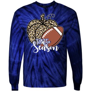 Tis The Season Leopard Pumpkin Football Fall Autumn Tie-Dye Long Sleeve Shirt