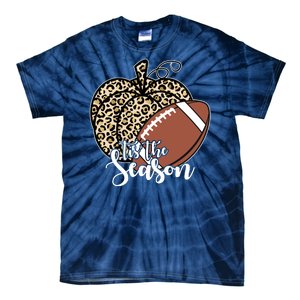 Tis The Season Leopard Pumpkin Football Fall Autumn Tie-Dye T-Shirt