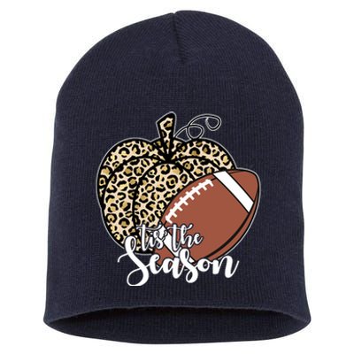 Tis The Season Leopard Pumpkin Football Fall Autumn Short Acrylic Beanie