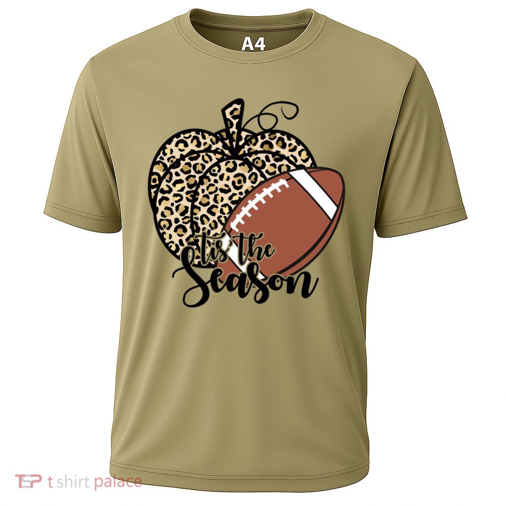 Tis The Season Leopard Pumpkin Football Fall Autumn Cooling Performance Crew T-Shirt