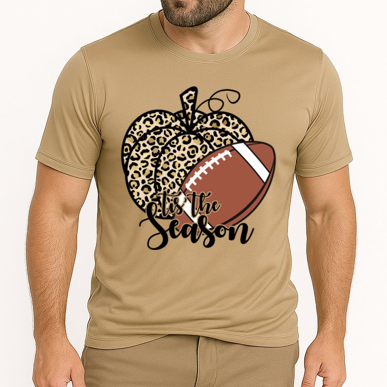 Tis The Season Leopard Pumpkin Football Fall Autumn Cooling Performance Crew T-Shirt
