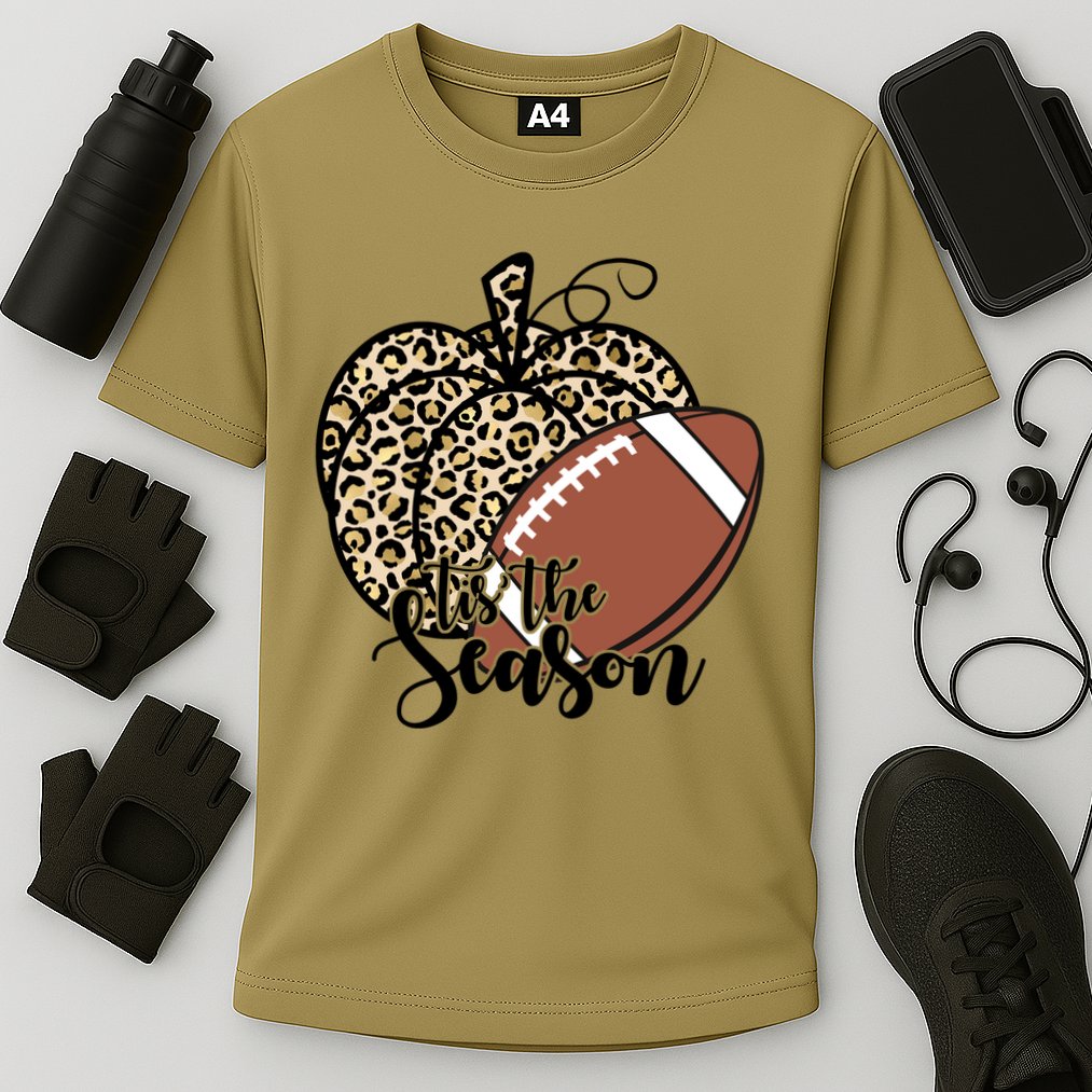 Tis The Season Leopard Pumpkin Football Fall Autumn Cooling Performance Crew T-Shirt