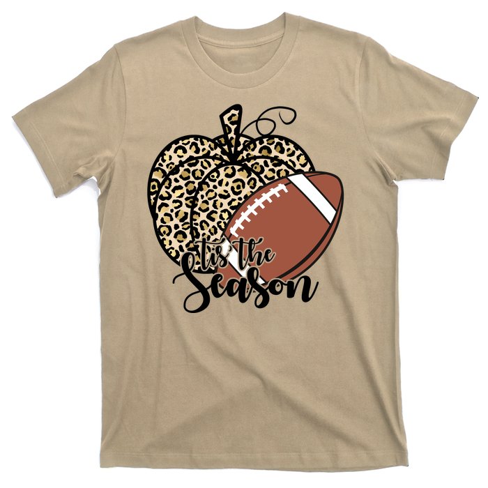 Tis The Season Leopard Pumpkin Football Fall Autumn T-Shirt