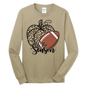 Tis The Season Leopard Pumpkin Football Fall Autumn Tall Long Sleeve T-Shirt