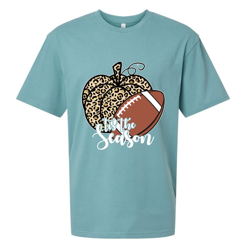 Tis The Season Leopard Pumpkin Football Fall Autumn Sueded Cloud Jersey T-Shirt