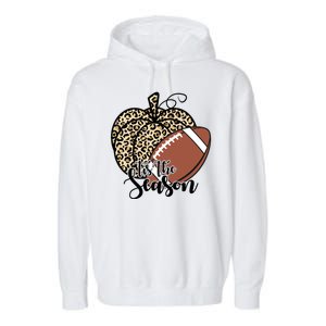 Tis The Season Leopard Pumpkin Football Fall Autumn Garment-Dyed Fleece Hoodie