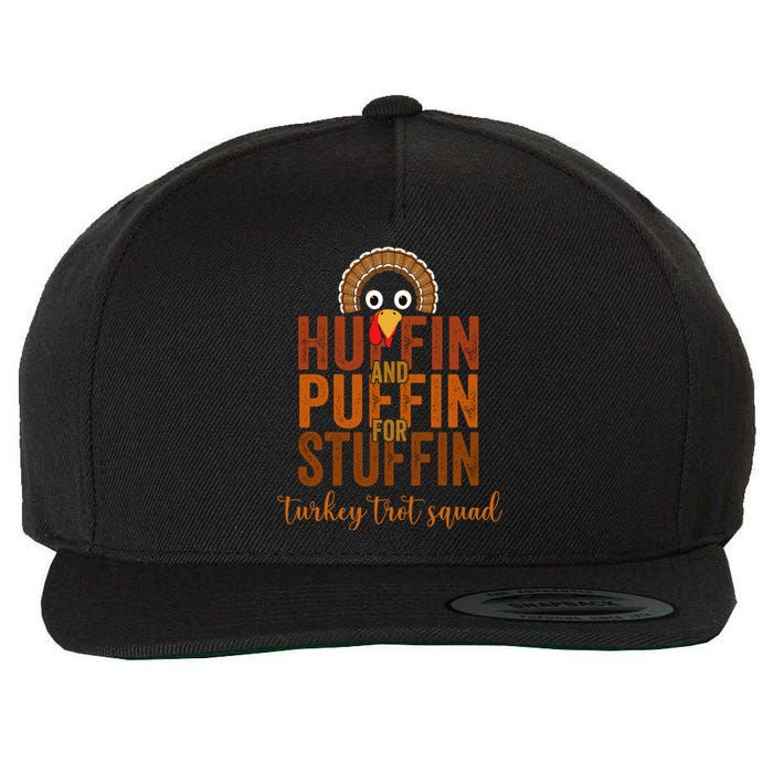 Turkey Trot Squad Huffin And Puffin For Stuffing Fall Vibes Wool Snapback Cap