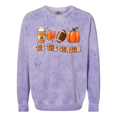 Tis The Season Pumpkin Leaf Latte Fall Thanksgiving Football Colorblast Crewneck Sweatshirt