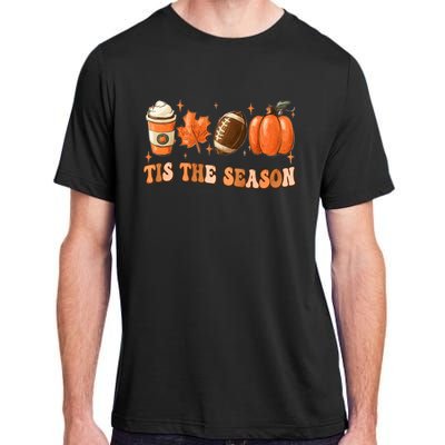 Tis The Season Pumpkin Leaf Latte Fall Thanksgiving Football Adult ChromaSoft Performance T-Shirt