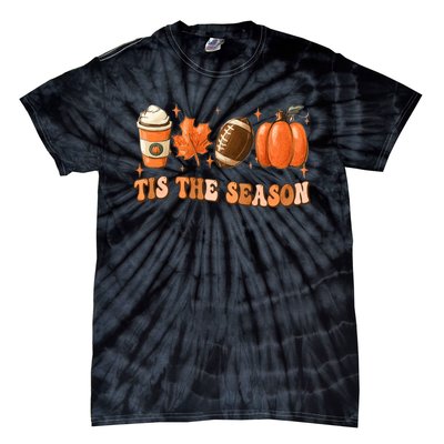 Tis The Season Pumpkin Leaf Latte Fall Thanksgiving Football Tie-Dye T-Shirt