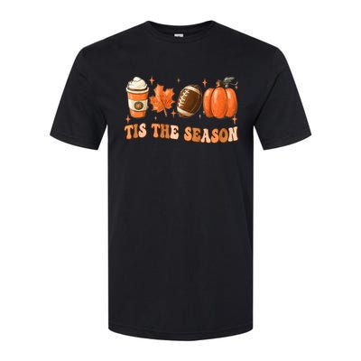 Tis The Season Pumpkin Leaf Latte Fall Thanksgiving Football Softstyle CVC T-Shirt