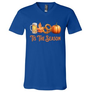 Tis The Season Pumpkin Beer Pretzel Fall Funny Oktoberfest Gift V-Neck T-Shirt