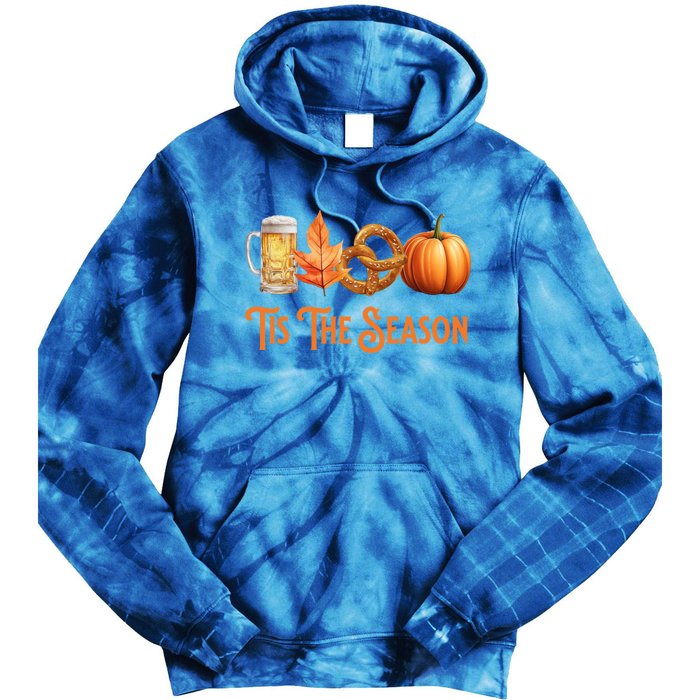 Tis The Season Pumpkin Beer Pretzel Fall Funny Oktoberfest Gift Tie Dye Hoodie