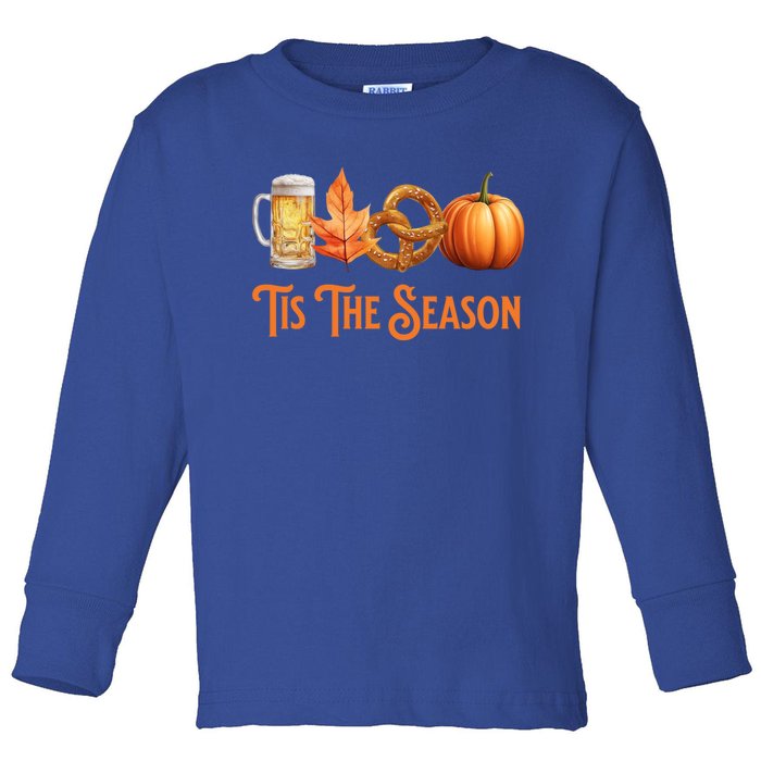 Tis The Season Pumpkin Beer Pretzel Fall Funny Oktoberfest Gift Toddler Long Sleeve Shirt