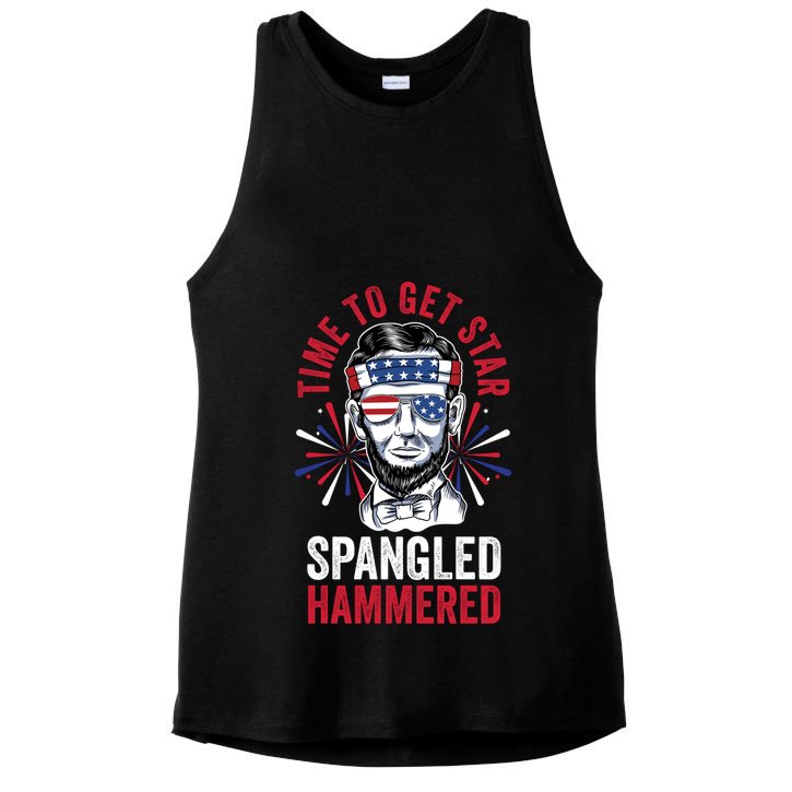 Time To Star Spangled Hammered Fireworks Director Lincoln Cool Gift Ladies PosiCharge Tri-Blend Wicking Tank