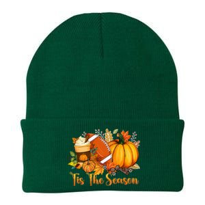 Tis The Season Pumpkin Leaf Latte Fall Thanksgiving Football Knit Cap Winter Beanie