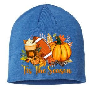 Tis The Season Pumpkin Leaf Latte Fall Thanksgiving Football Sustainable Beanie